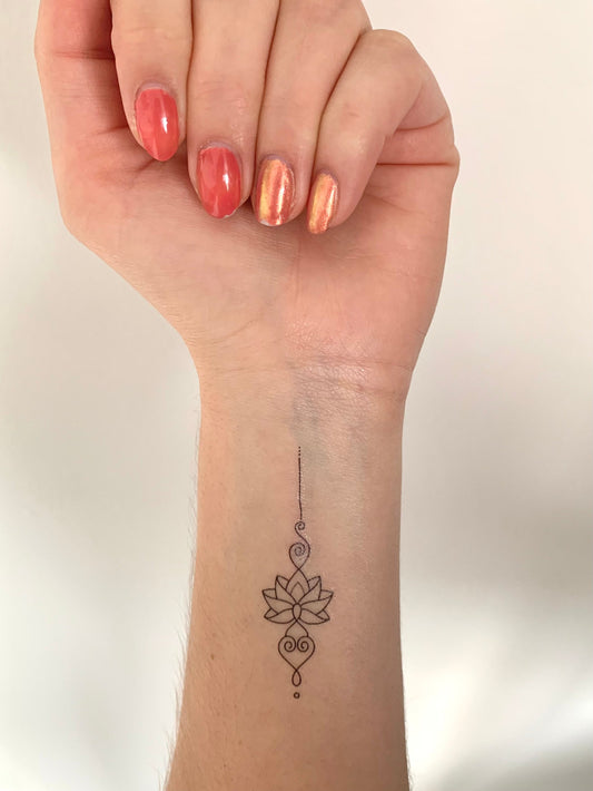 Unalome Lotus Heart (set of 2) - Temporary Tattoo