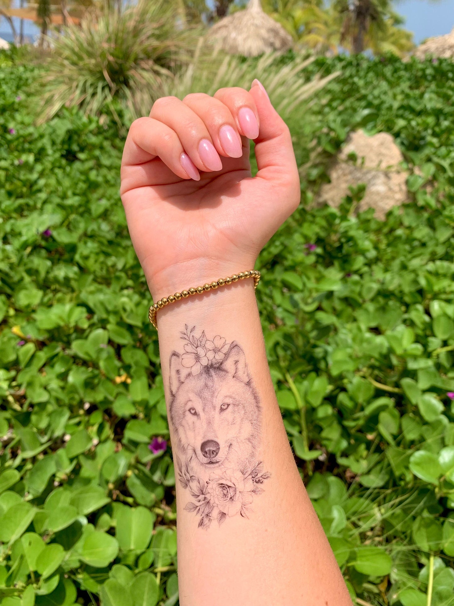 Wolf Flower - Temporary Tattoo