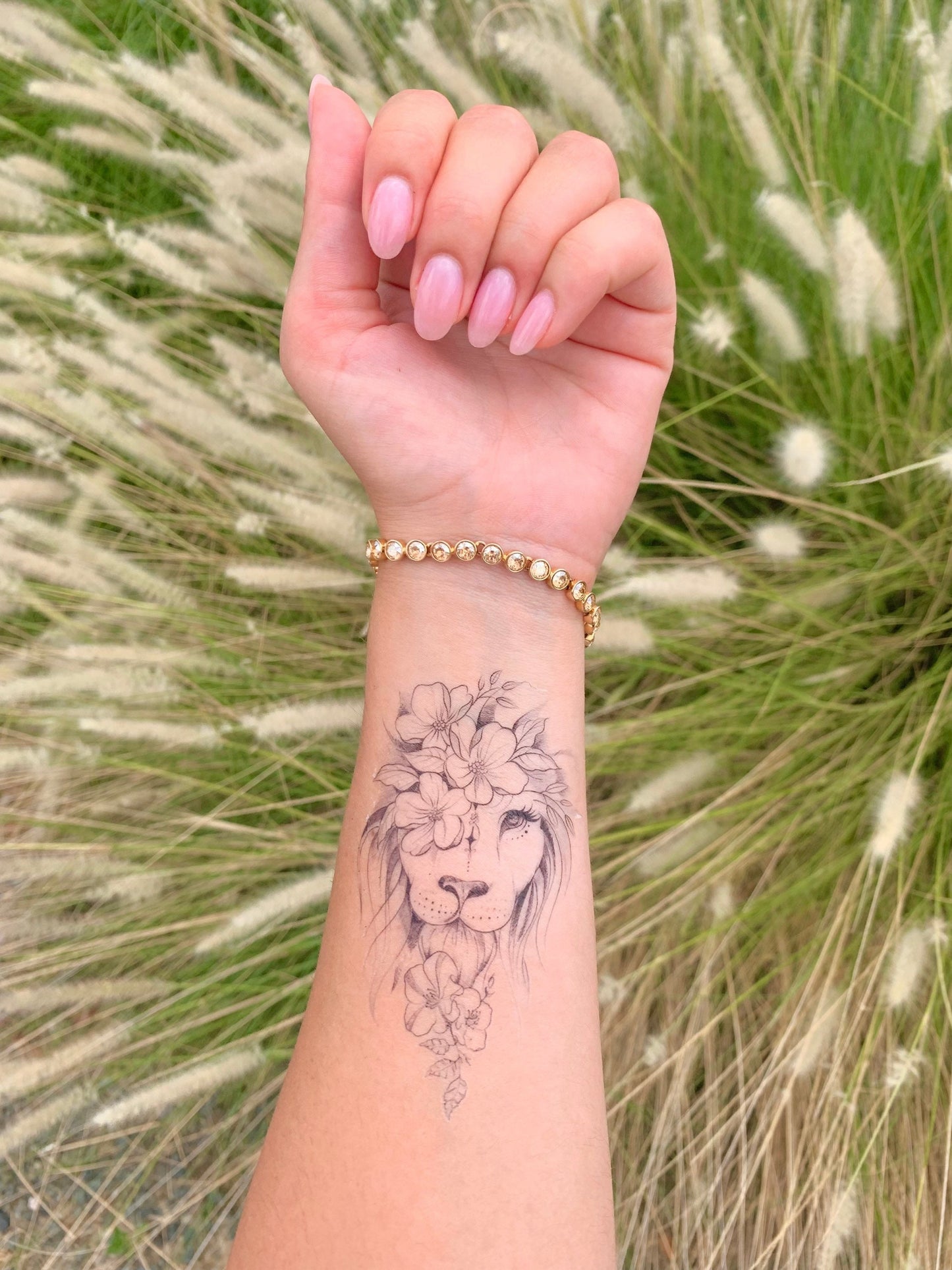 Lion Flower Small or Large (set of 2) - Temporary Tattoo