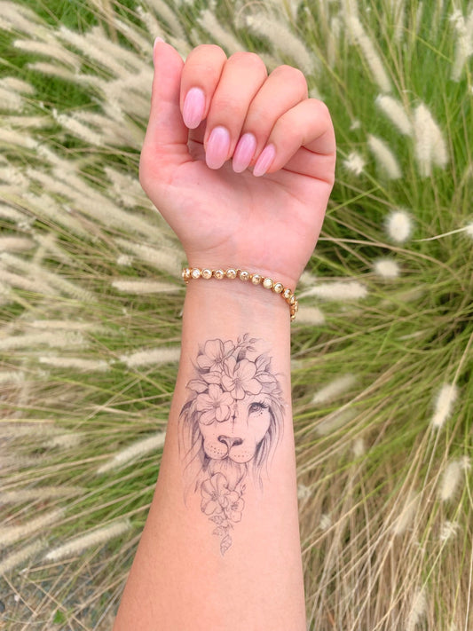 Lion Flower Small or Large (set of 2) - Temporary Tattoo