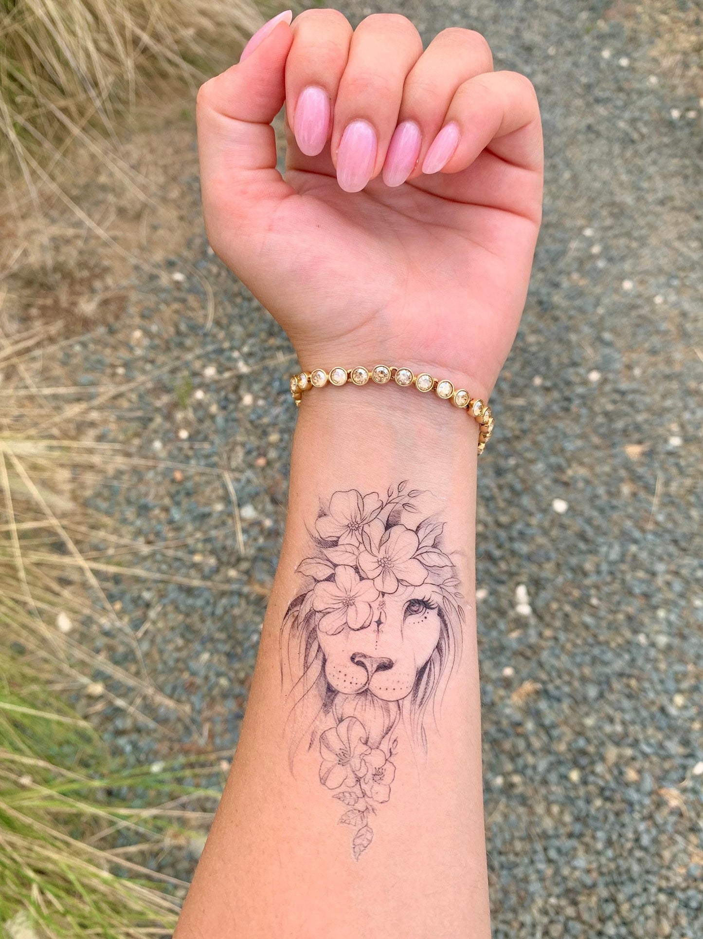 Lion Flower Small or Large (set of 2) - Temporary Tattoo