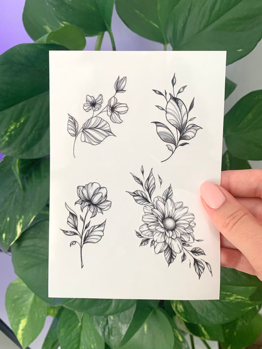 Wild Floral Set of 4 - Temporary Tattoo (per 1 or set of 3)