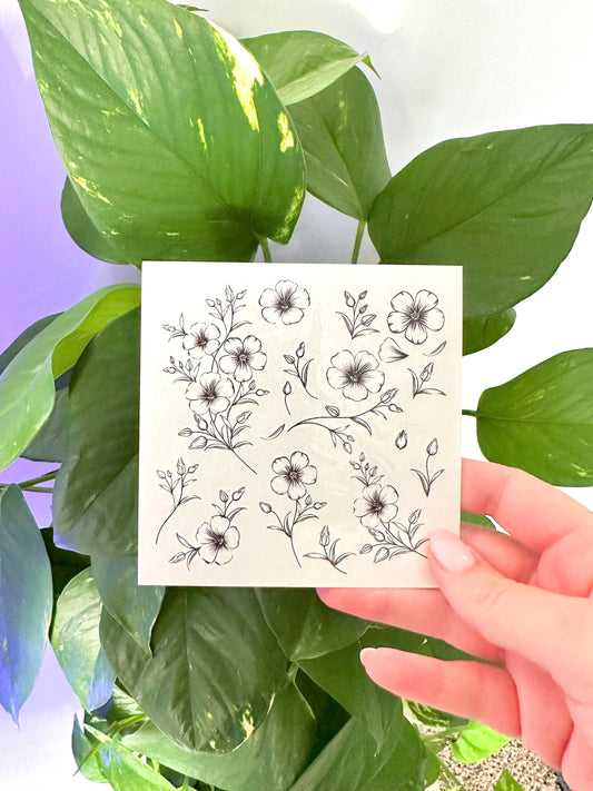 Set With Many Small Flowers - Temporary Tattoo (per 1 or set of 3)