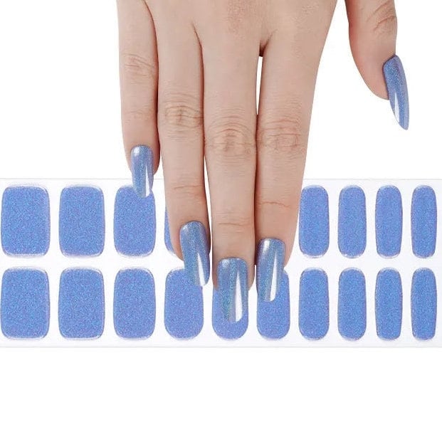 UV/LED Gel Nail Stickers | Semi Cured | Sparkle Blue | 20 Nail Wraps