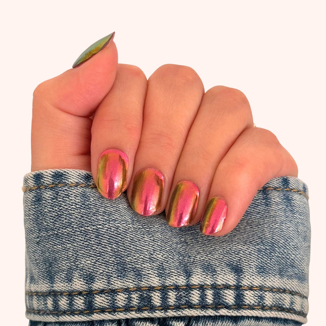 UV/LED Gel Nail Stickers | Semi Cured | Pink Holographic | 20 Gel Nail Wraps