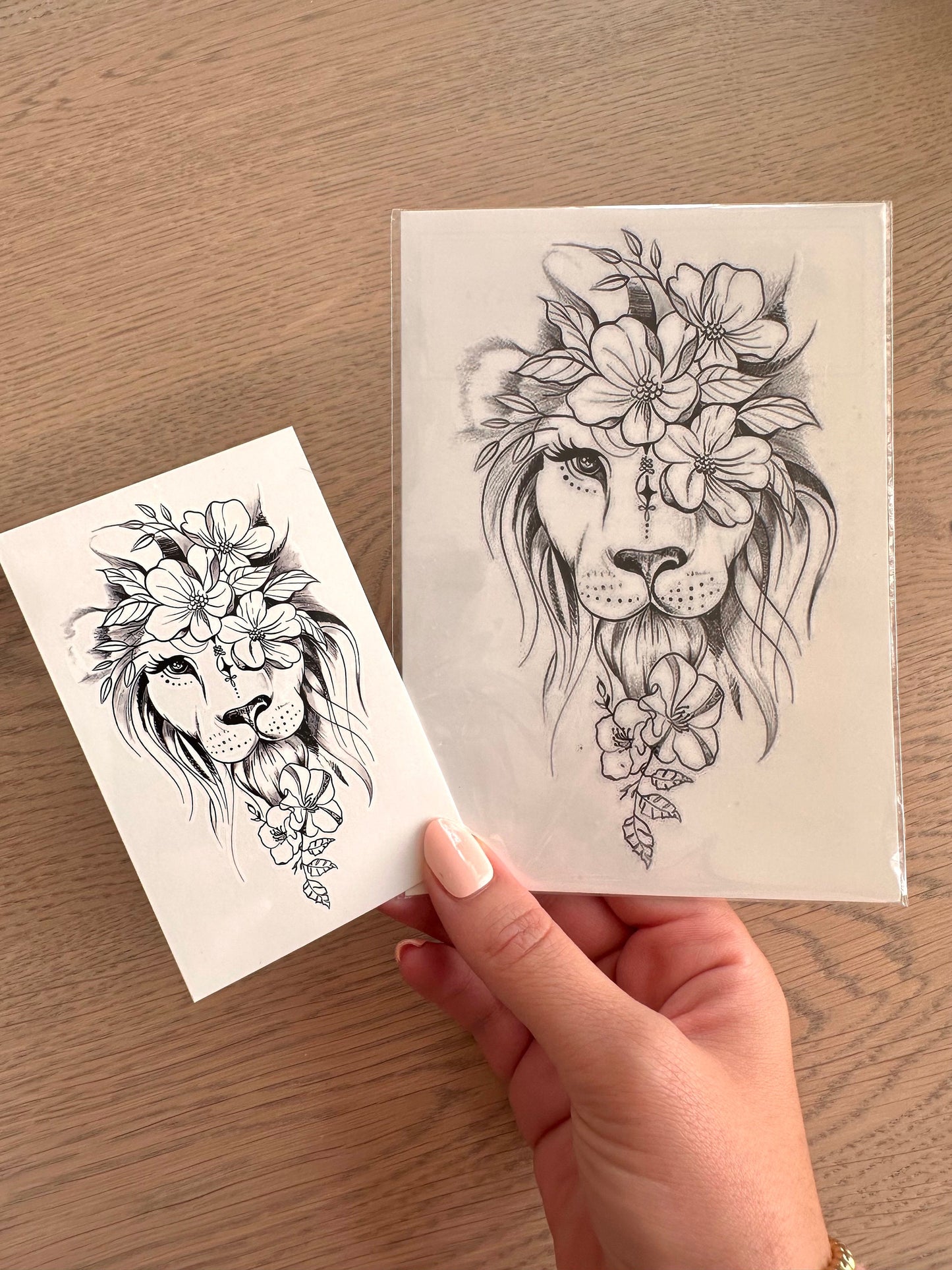 Lion Flower Small or Large (set of 2) - Temporary Tattoo