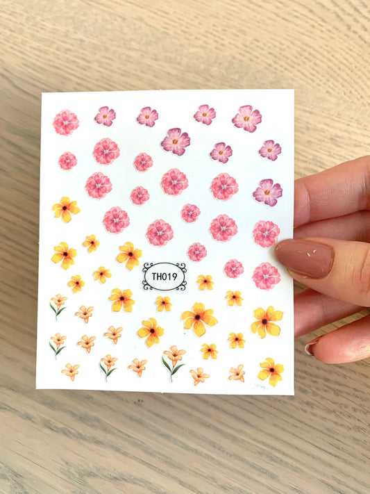 Nail Decals/Stickers - Pink and Yellow Flowers