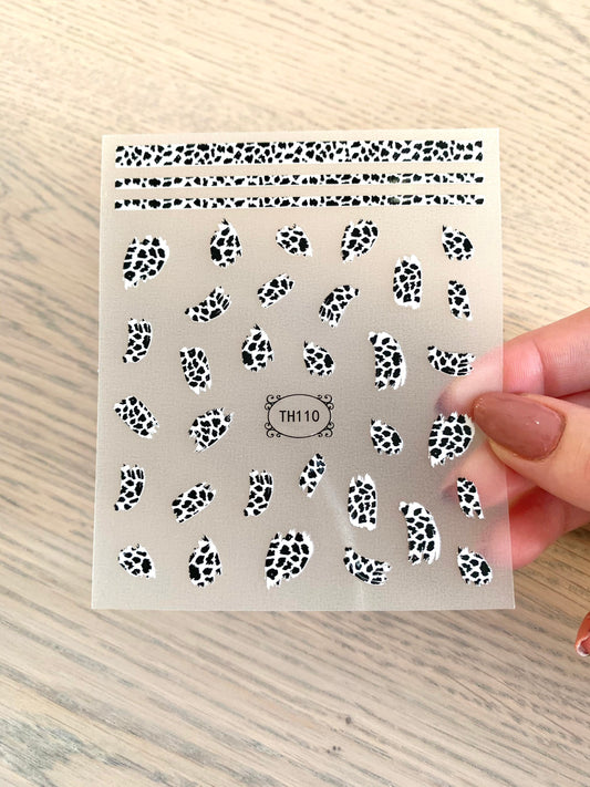 Nail Decals/Stickers - Black White Panther Pattern