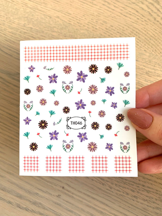 Nail Decals/Stickers - Flower and Red Stripes