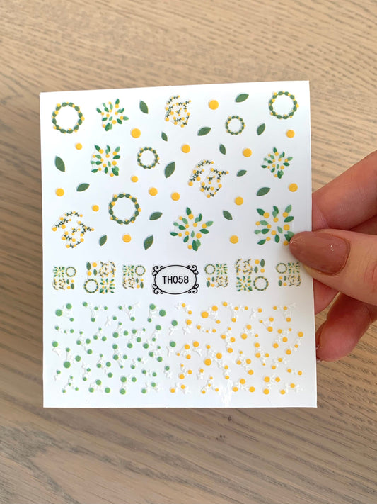 Nail Decals/Stickers - Green Yellow Floral