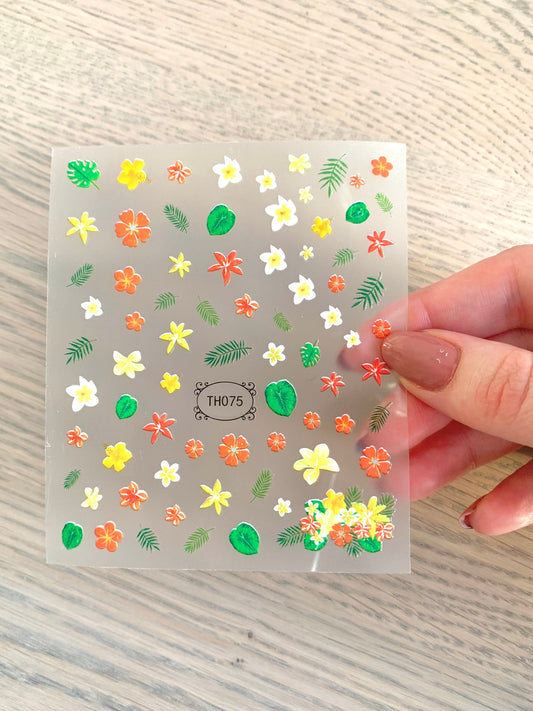 Nail Decals/Stickers - Yellow Orange Flowers and Leafs