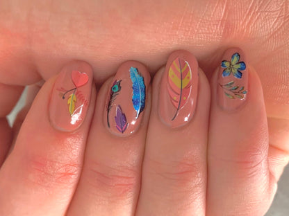 Nail Decals/Stickers - Colored Feathers