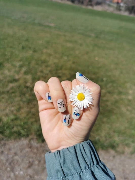 Nail Decals/Stickers - Blue Black Flower and Leafs