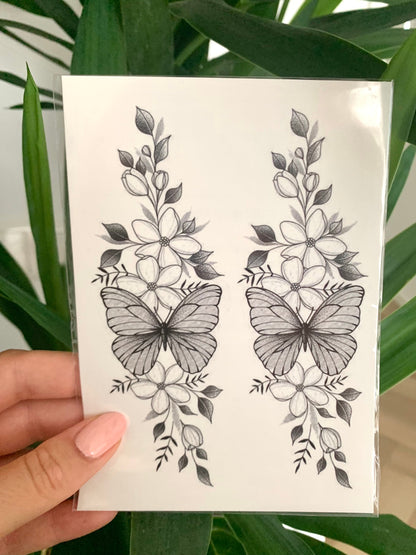 Floral Butterfly (set of 2) - Temporary Tattoo