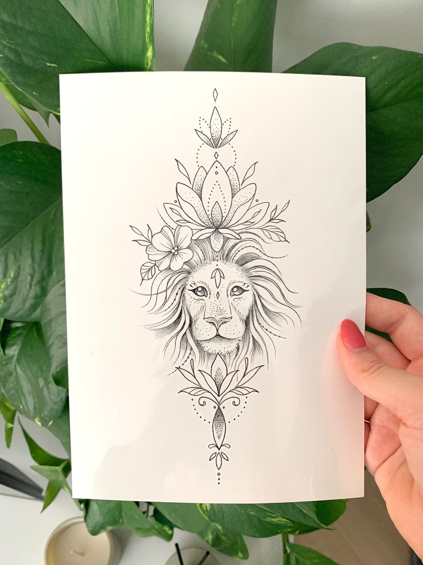 Lion Drawned - Temporary Tattoo (per 1 or set of 3)