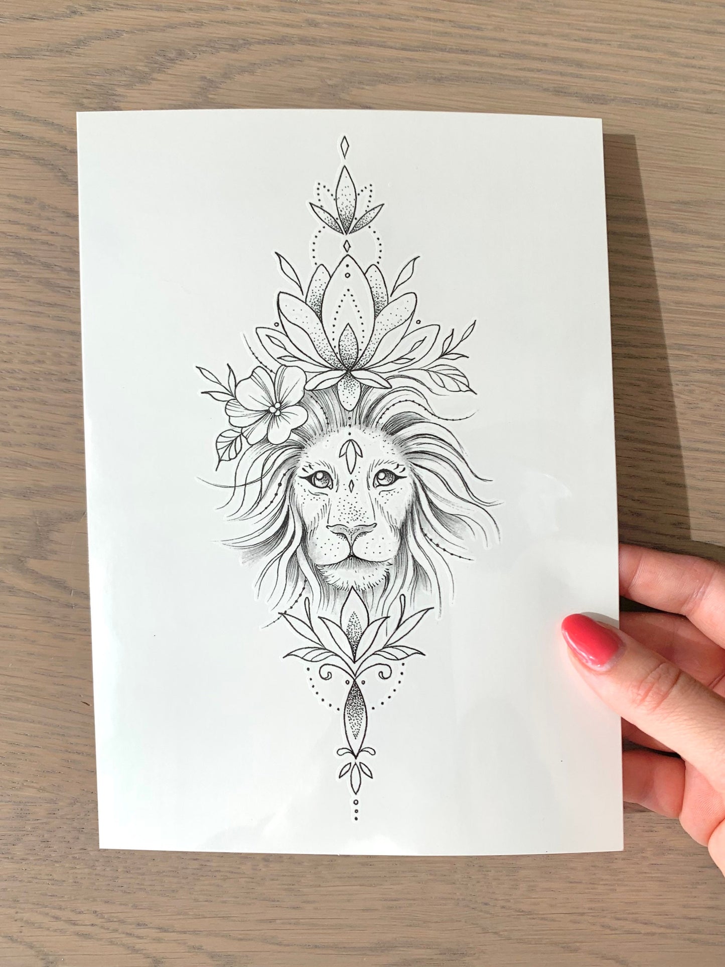 Lion Drawned - Temporary Tattoo (per 1 or set of 3)