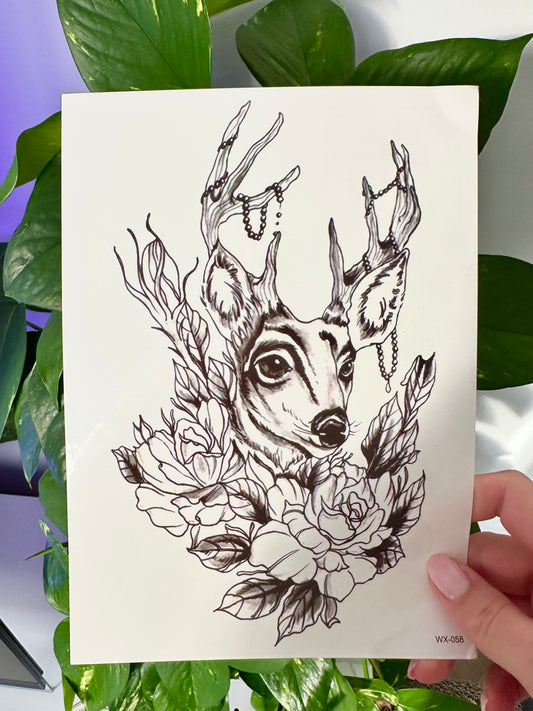 Deer Half Sleeve - Temporary Tattoo (per 1 or set of 3)