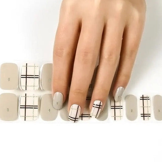 UV/LED Gel Nail Stickers | Semi Cured | Natural Stripe | 20 Nail Wraps