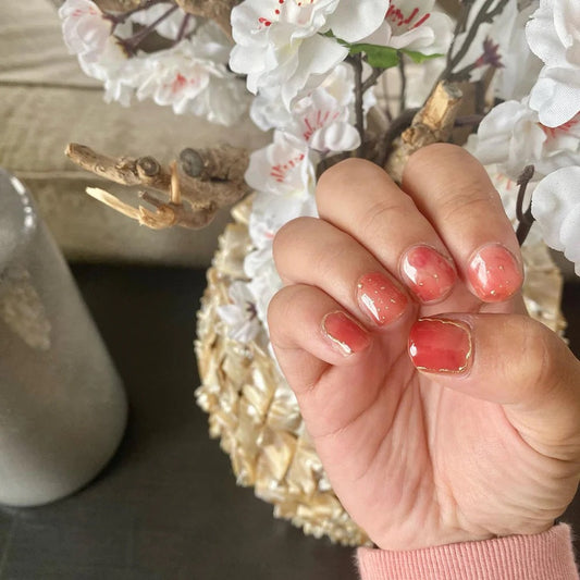 UV/LED Gel Nail Stickers | Semi Cured | Tropical Red Orange with Gold Foil | 20 Nail Wraps